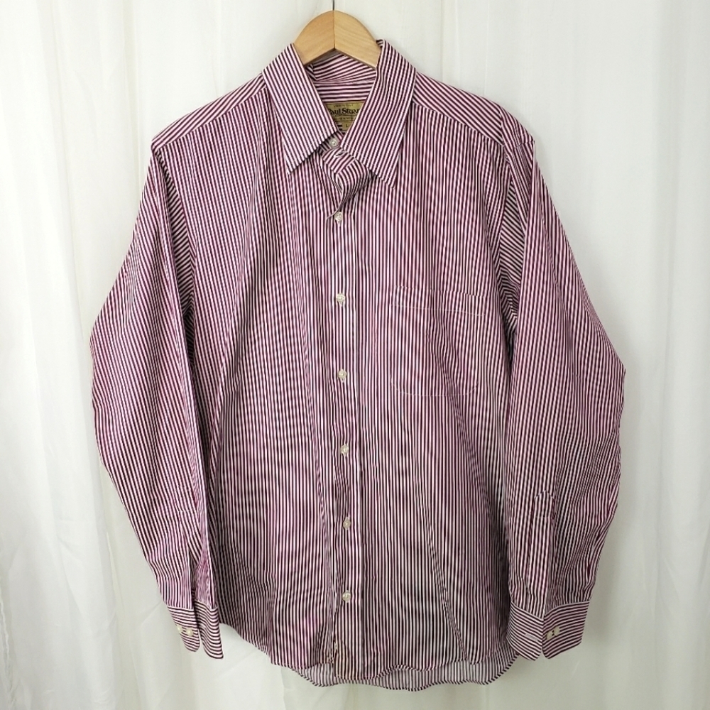 Paul Stuart button down shirt White red vertical stripe size large